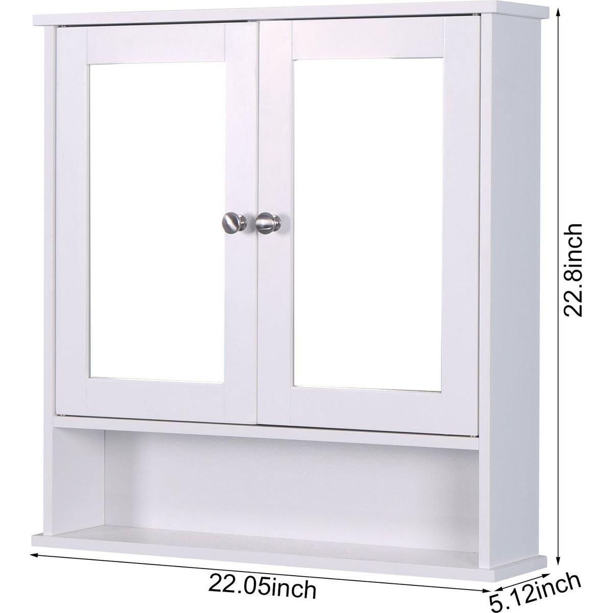 Wall Mounted Bathroom Cabinet with 2 Mirror Doors and Adjustable Shelf