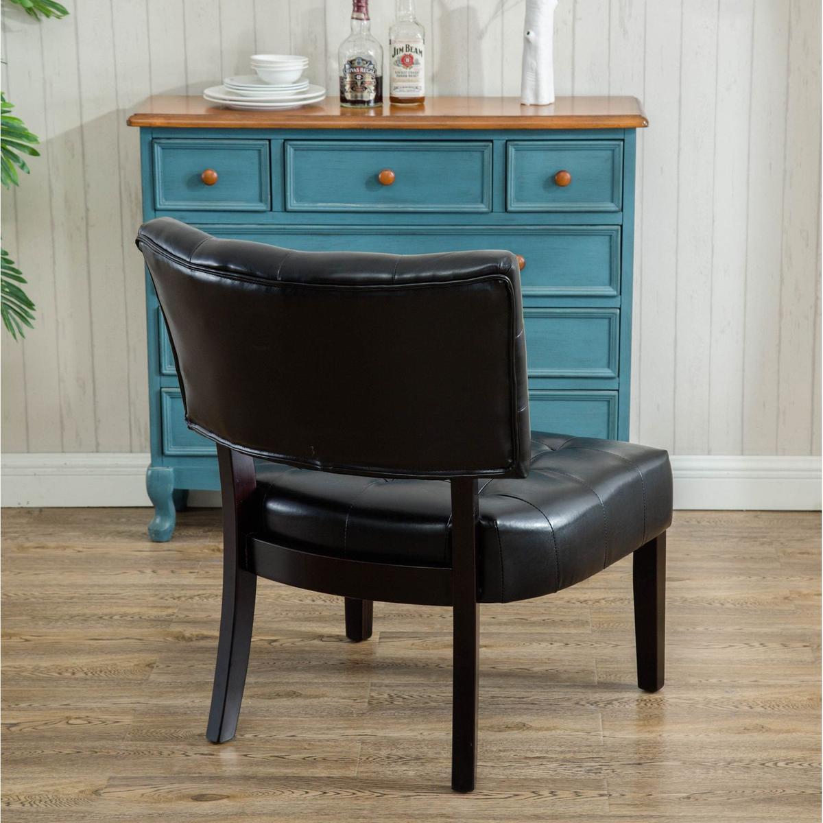 Faux Leather Tufted Accent Chair with Oversized Seating, Black