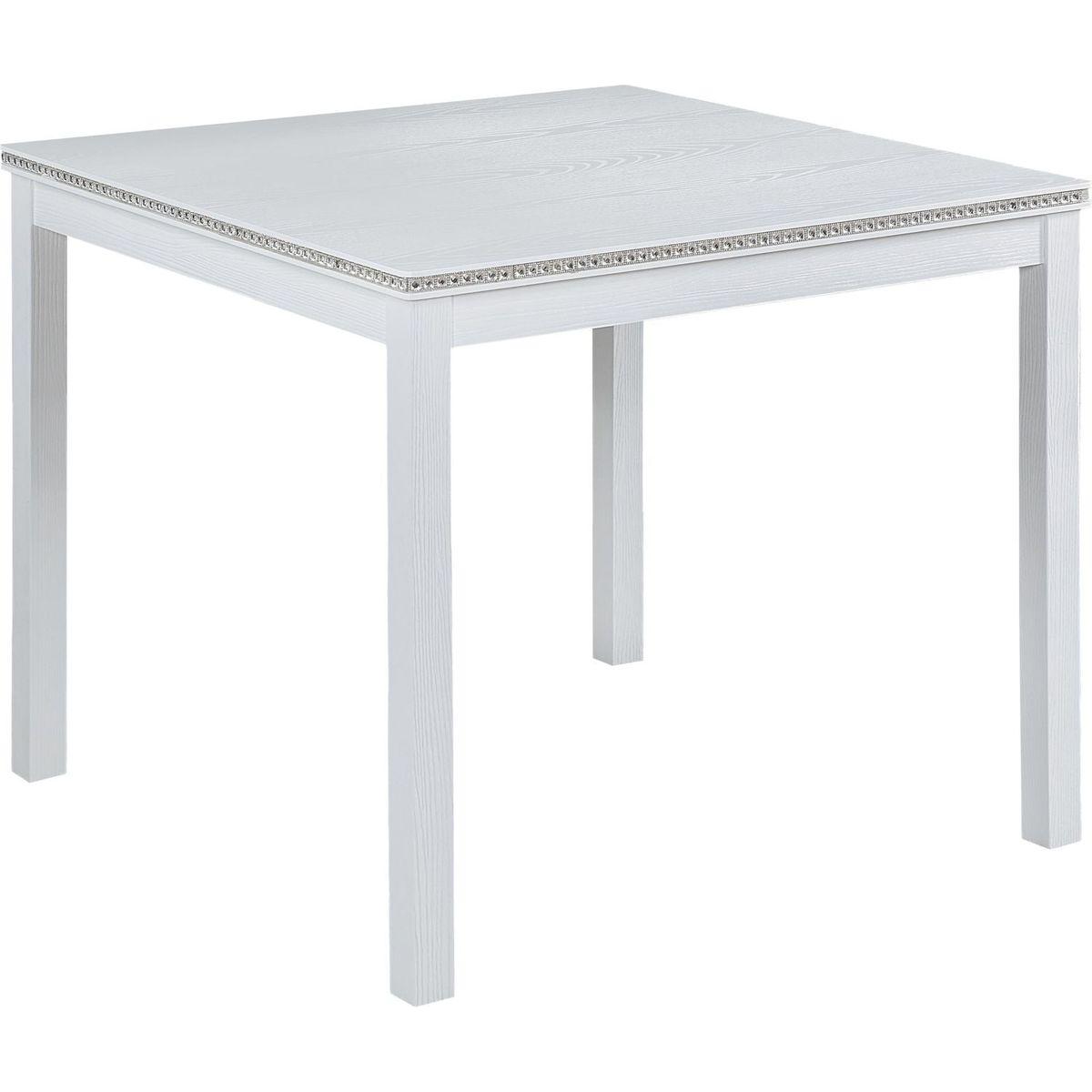 5 Piece Wooden Dining Table Set, Kitchen Table Set with a Square Table and 4 Upholstered Chairs, Wooden Dining Room Table with Crystal Decoration and Chairs Set for Kitchen, Dining Room, White