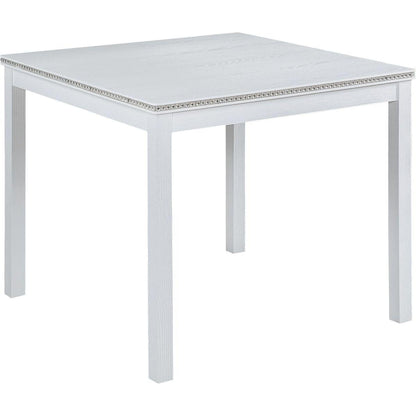5 Piece Wooden Dining Table Set, Kitchen Table Set with a Square Table and 4 Upholstered Chairs, Wooden Dining Room Table with Crystal Decoration and Chairs Set for Kitchen, Dining Room, White