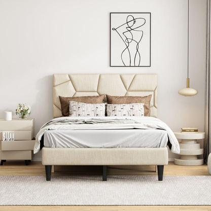 Full Size Bed Frame with Storage Headboard, Metal Platform Bed No Noise, Mattress Foundation Strong Metal Slats Support No Box Spring NeededF