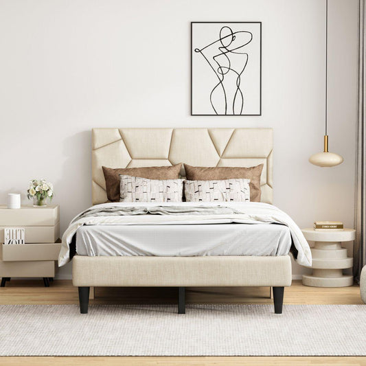 Full Size Bed Frame with Storage Headboard, Metal Platform Bed No Noise, Mattress Foundation Strong Metal Slats Support No Box Spring NeededF