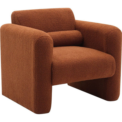 Modern Accent Chair Lambskin Sherpa Fabric Upholstered Comfy Reading Arm Chair Soft Padded Armchair with Back and Pillow for Living Room Bedroom Reception Waiting Room Office,Burnt Orange