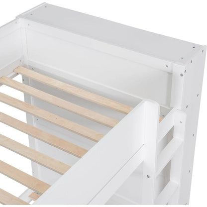 Twin over Twin Bunk Bed With 2 Drawers and Multi-layer Cabinet, White