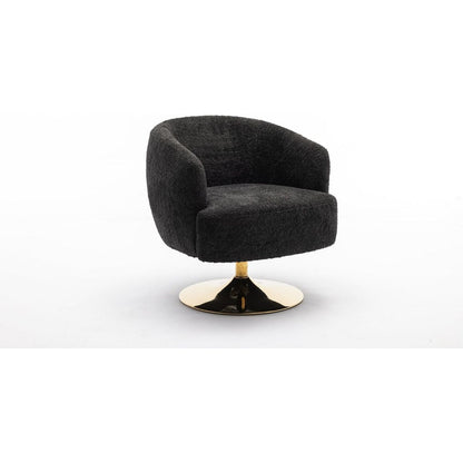 Chenille Fabric Accent Swivel Chair With Gold Metal Round Base,Black