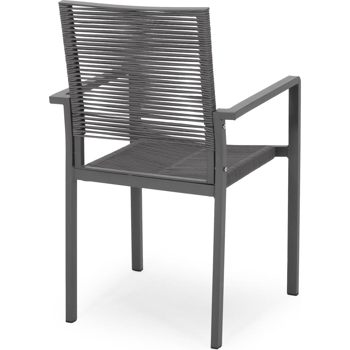 Outdoor Modern Aluminum Dining Chair with Rope Seat (Set of 2), Gray and Dark Gray - Streamdale Furniture
