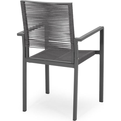 Outdoor Modern Aluminum Dining Chair with Rope Seat (Set of 2), Gray and Dark Gray - Streamdale Furniture