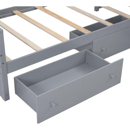 L-shaped Space-Saving Twin Loft and Twin Platform Bed with 7 Drawers and Full Guardrails(GRAY)