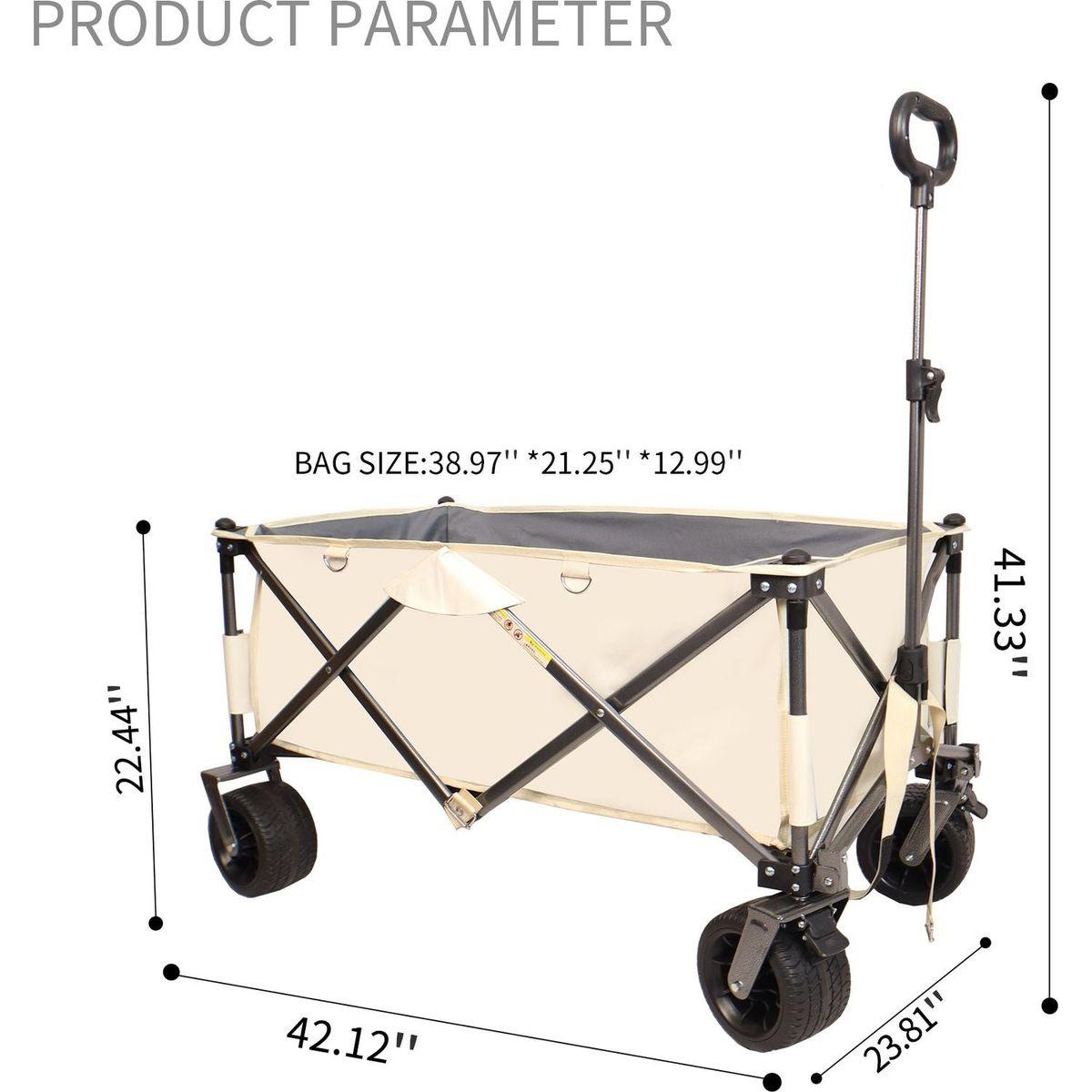 Folding Wagon, Heavy Duty Utility Beach Wagon Cart for Sand with Big Wheels, Adjustable Handle&Drink Holders for Shopping, Camping,Garden and Outdoor