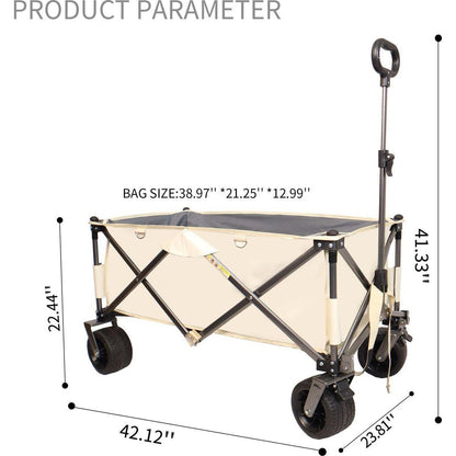 Folding Wagon, Heavy Duty Utility Beach Wagon Cart for Sand with Big Wheels, Adjustable Handle&Drink Holders for Shopping, Camping,Garden and Outdoor