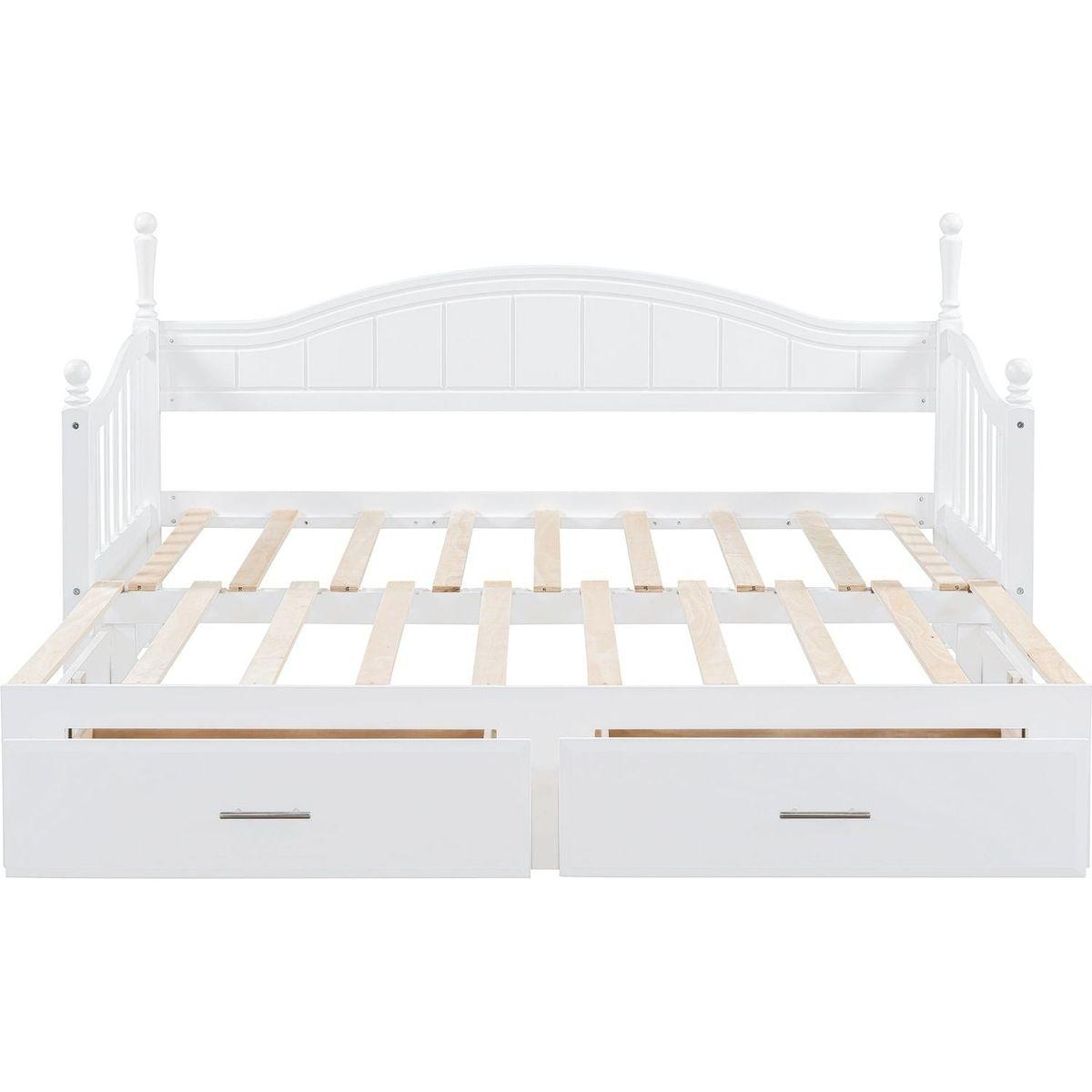Wooden Twin Size Daybed with Twin Size Trundle, Extendable Daybed with Two Storage Drawers,White