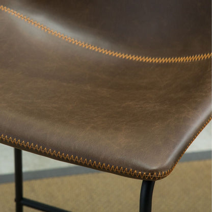 Lotusville Vintage PU Leather Barstools, Set of 2, Antique Brown