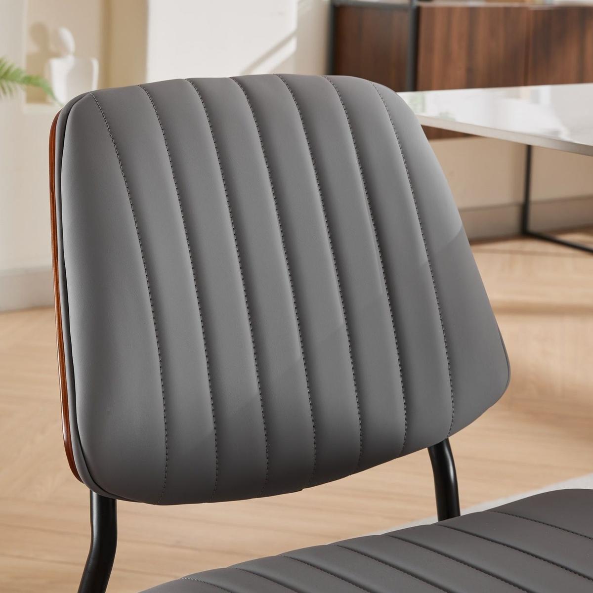 Dining Chairs Set of 2 Mid Century Modern Retro Faux Leather Chair with Walnut Bentwood Back Upholstered Seat Metal Legs Adjustable Foot for Kitchen Dining Room Chairs(Gray PU)