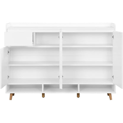 Sleek and Contemporary Shoe Cabinet with Adjustable Shelves, Minimalist Home Organizer with Solid Wood Legs, Storage Sideboard for Entryway, Living Room, White