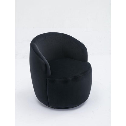 Velvet Fabric Swivel Accent Armchair Barrel Chair With Black Powder Coating Metal Ring,Black