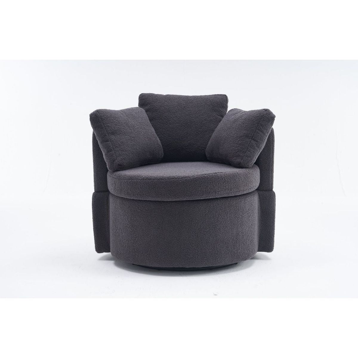 Teddy Fabric Swivel And Storage Chair With Back Cushion For Living Room,Dark Gray