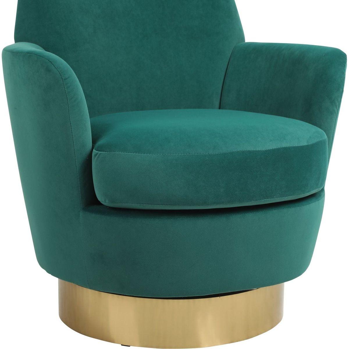 Velvet Swivel Barrel Chair, Swivel Accent Chairs Armchair for Living Room, Reading Chairs for Bedroom Comfy, Round Barrel Chairs with Gold Stainless Steel Base (Emerald)