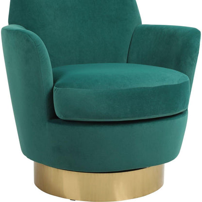 Velvet Swivel Barrel Chair, Swivel Accent Chairs Armchair for Living Room, Reading Chairs for Bedroom Comfy, Round Barrel Chairs with Gold Stainless Steel Base (Emerald)