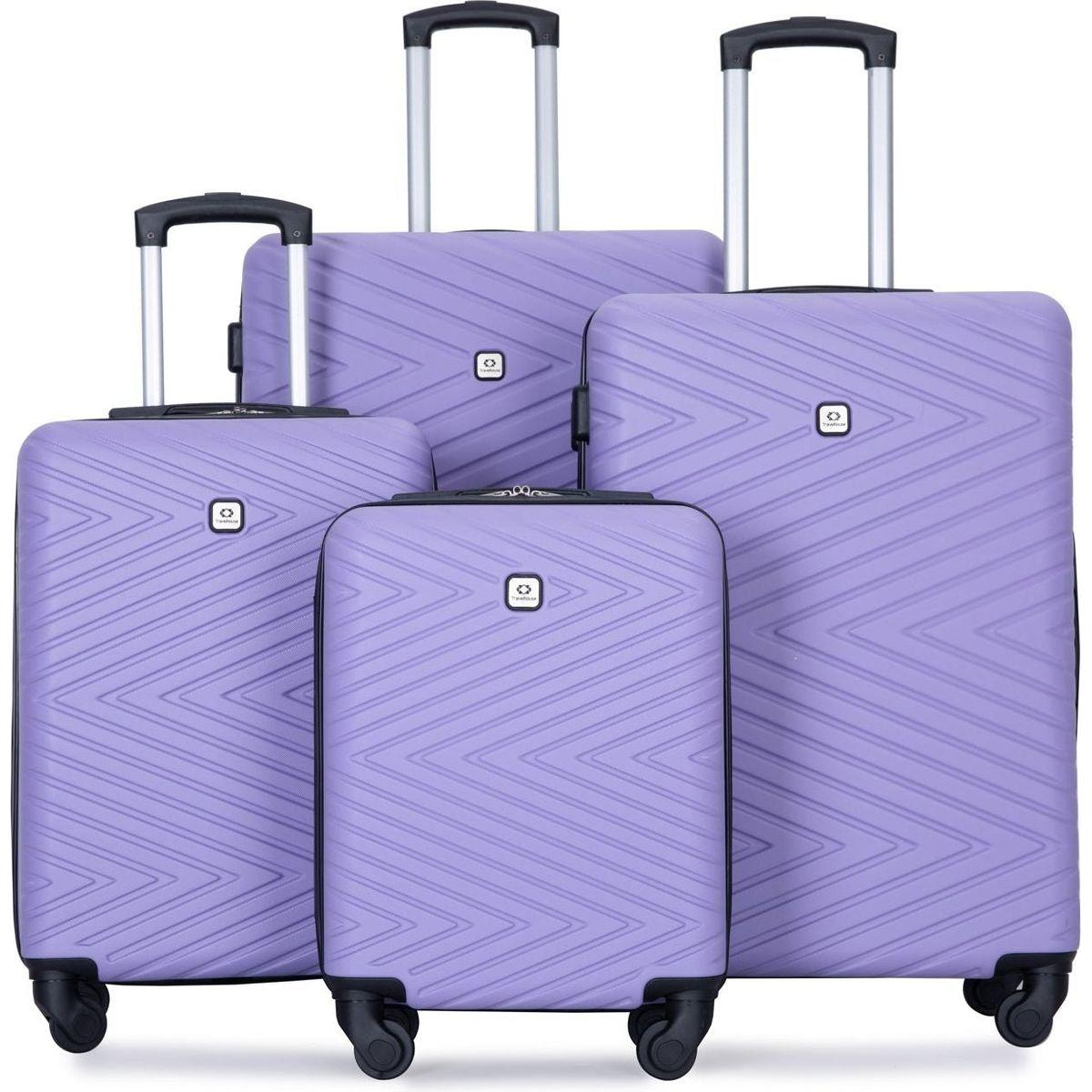 luggage 4-piece ABS lightweight suitcase with rotating wheels, 24 inch and 28 inch with TSA lock, (16/20/24/28) LIGHT PURPLE