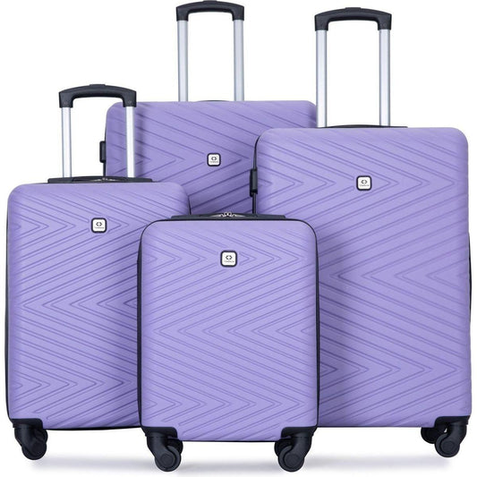 luggage 4-piece ABS lightweight suitcase with rotating wheels, 24 inch and 28 inch with TSA lock, (16/20/24/28) LIGHT PURPLE