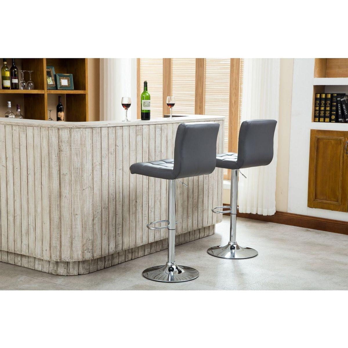 Swivel Faux Leather Adjustable Hydraulic Bar Stool, Set of 2, Gray