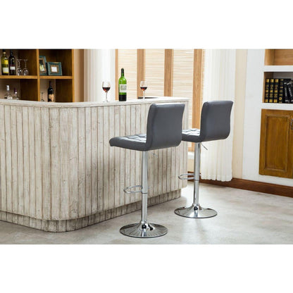 Swivel Faux Leather Adjustable Hydraulic Bar Stool, Set of 2, Gray