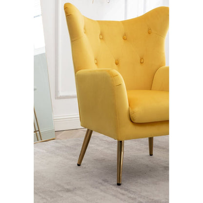 Sovarol Velvet Button-Tufted Wing Back Accent Chair, Yellow