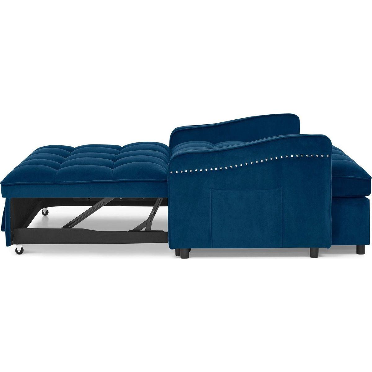 Loveseats Sofa Bed with Pull-out Bed,Adjustable Back and Two Arm Pocket,TypeC and USB Charging with Copper nail,Blue (47"x53"x31")