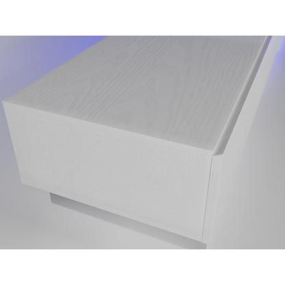 TV Console with Storage Cabinets, Extendable LED TV Stand with Remote Control, Multiple Modes Changing Lights Modern Entertainment Center with Chamfer Edge Shape, White