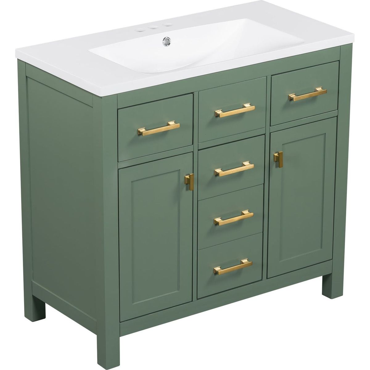 36" Bathroon Vanity with Resin Sink Combo Set,Modern Freestanding Single Bathroom Cabinet with 4 Drawers & 2 Cabinets,Storage Cabinet for Bathroom, Solid Wood Frame Vanity Set, Green