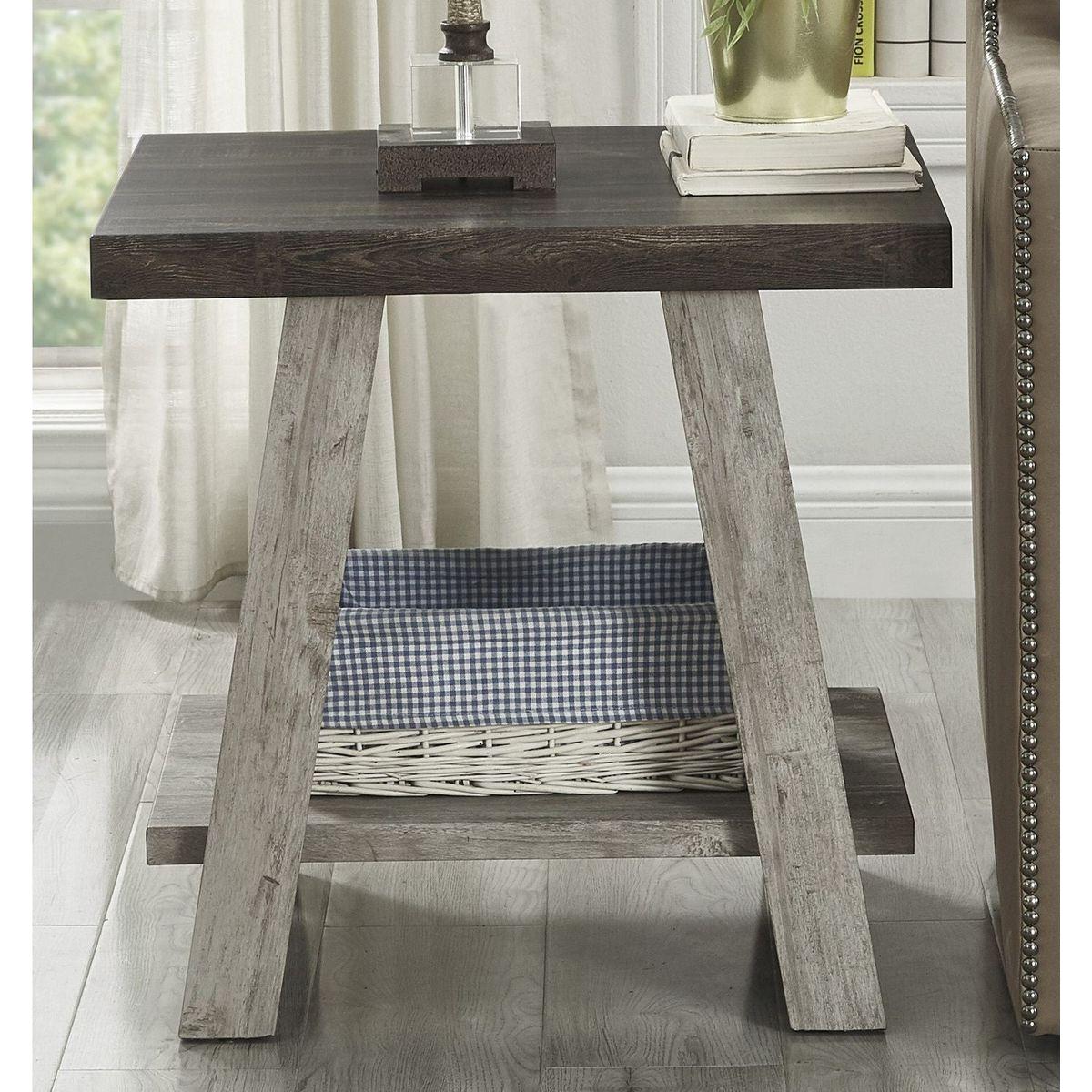 Athens Contemporary Two-Tone Wood Shelf End Table in Weathered Walnut and Gray