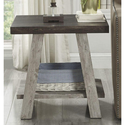 Athens Contemporary Two-Tone Wood Shelf End Table in Weathered Walnut and Gray