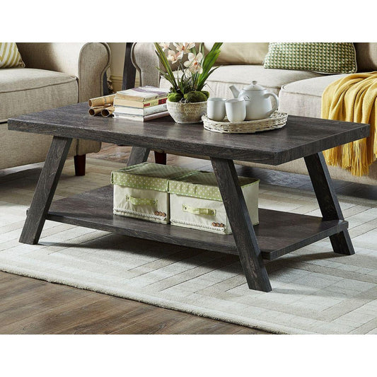 Athens Contemporary Replicated Wood Shelf Coffee Table in Charcoal Finish