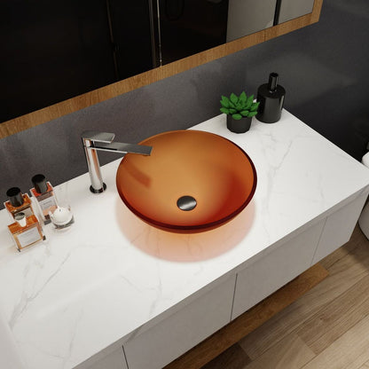 Tempered Glass Matte Bathroom Vessel Sink, Round Bathroom Basin (Tempered Glass Matt Tea)