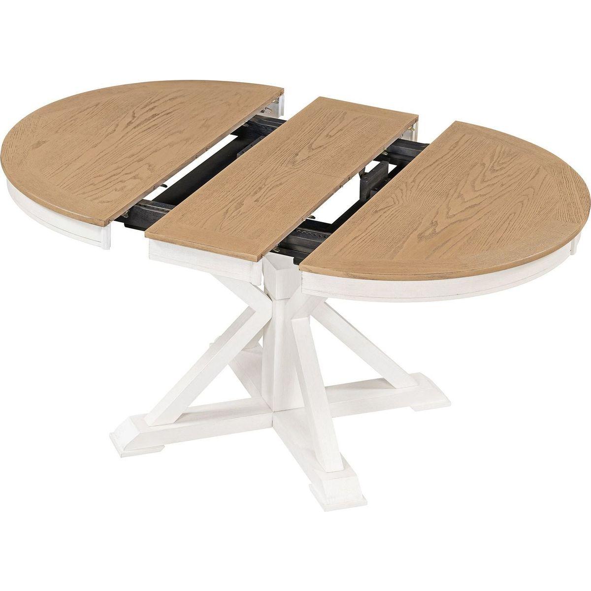 Retro Functional Extendable Dining Table with a 12" Leaf for Dining Room and Living Room (Oak Natural Wood + Off White)