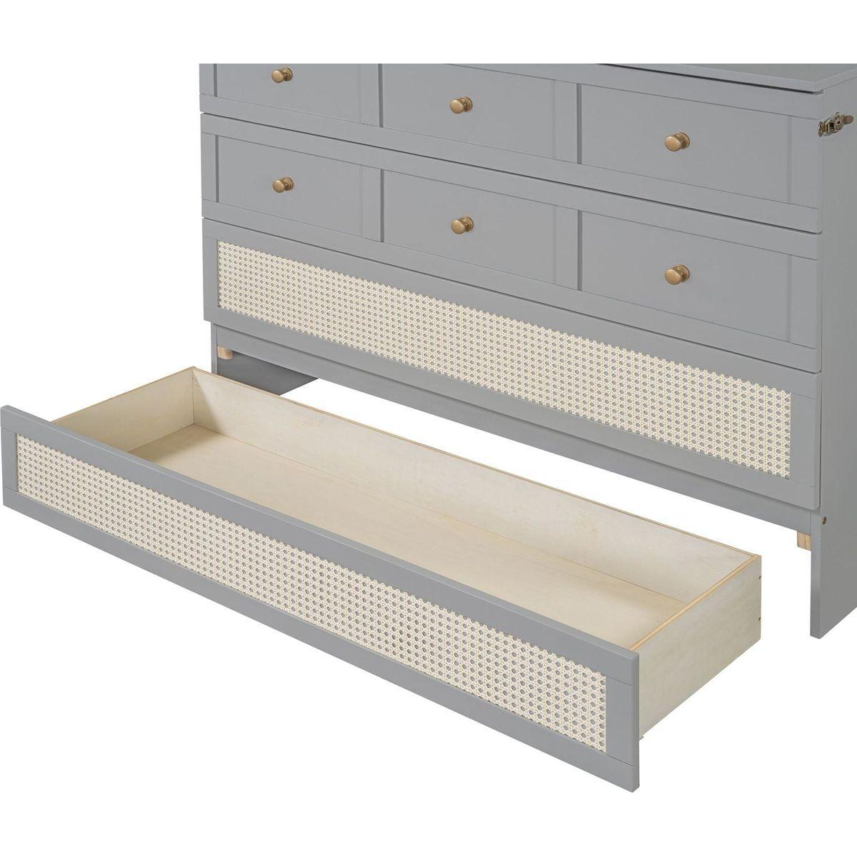 Full Size Murphy Bed with Large Drawers,Gray