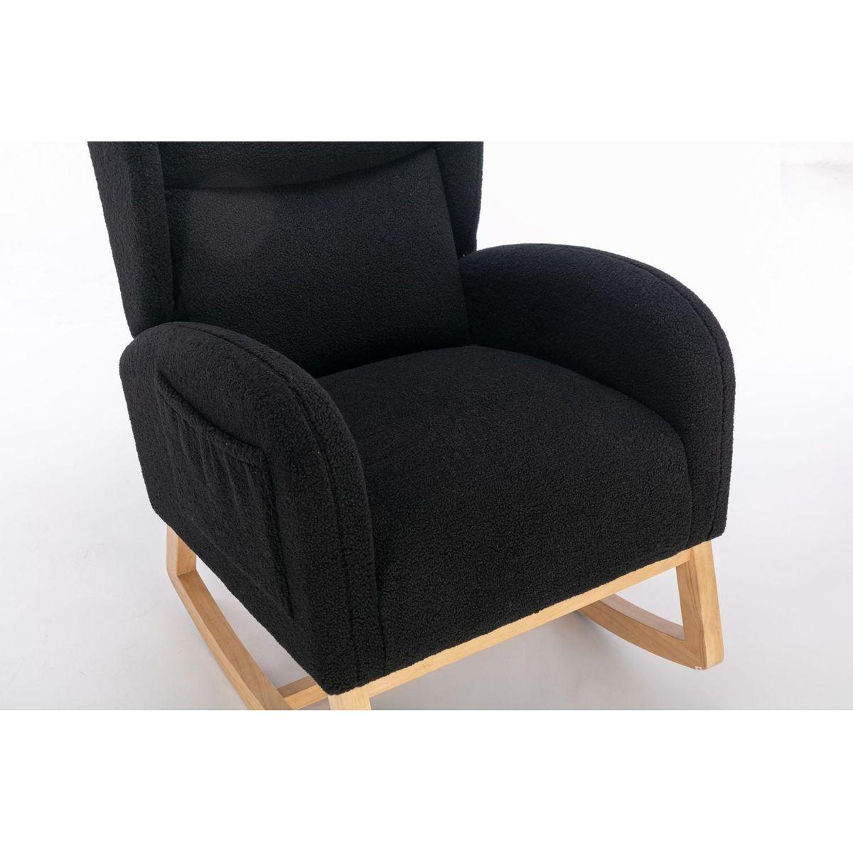 Teddy Fabric Rocking Chair With Packet Wood Legs,Black