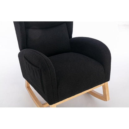 Teddy Fabric Rocking Chair With Packet Wood Legs,Black