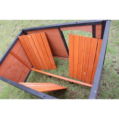46"Dog House Outdoor & Indoor Wooden Dog Kennel for Winter with Raised Feet Weatherproof for Large Dogs(Gold red and black)PVC waterproof roof(L)