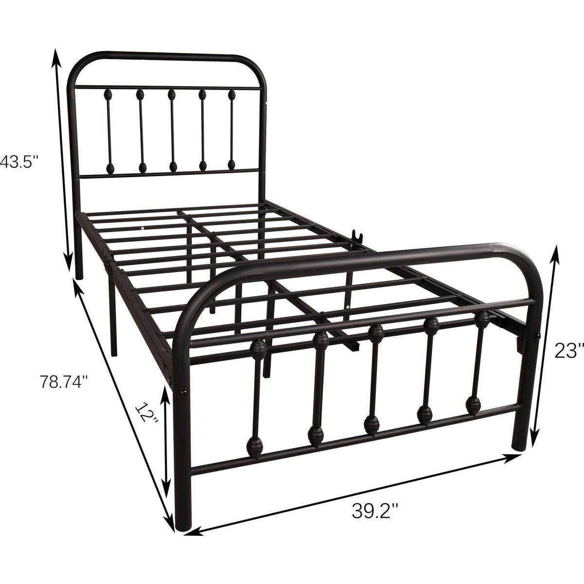 Metal Platform Bed Frame with Headboard No Box Spring Needed Twin BLACK
