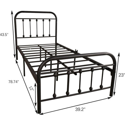 Metal Platform Bed Frame with Headboard No Box Spring Needed Twin BLACK