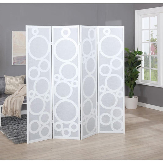 Arvada 4-Panel Wood Room Divider with Circle Pattern, White