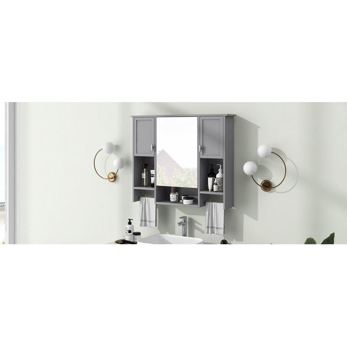 35" x 28" Modern Wall Mounted Bathroom Storage Cabinet, Bathroom Wall Cabinet with Mirror, Medicine Cabinet with Towels Bar