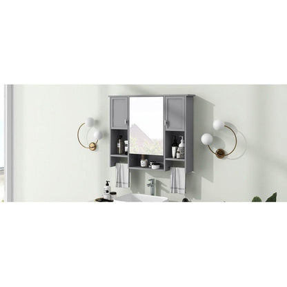 35" x 28" Modern Wall Mounted Bathroom Storage Cabinet, Bathroom Wall Cabinet with Mirror, Medicine Cabinet with Towels Bar