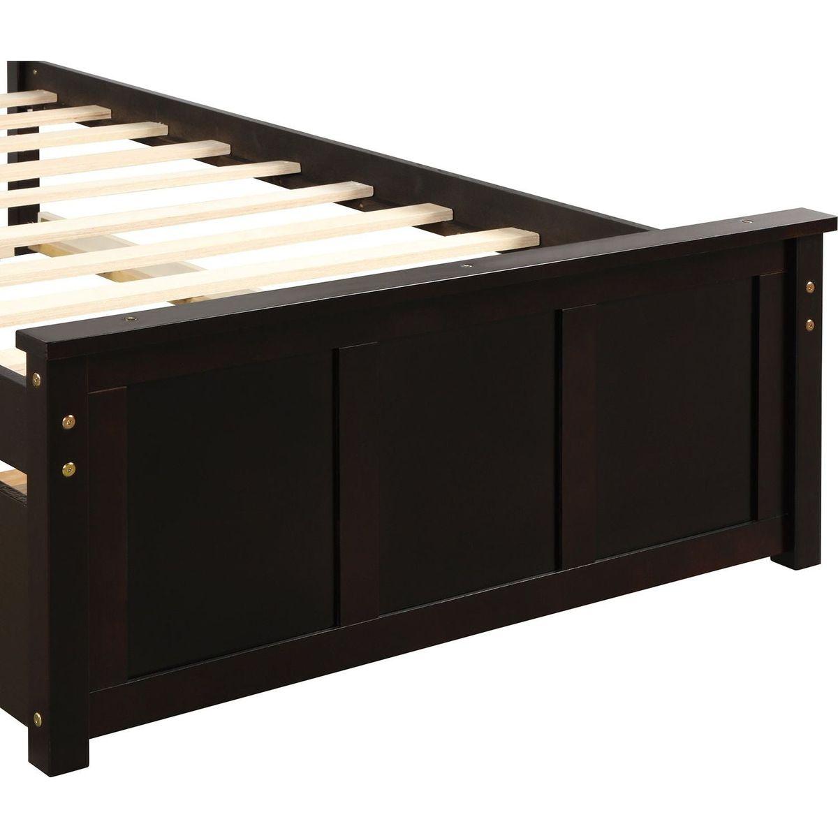 Platform Bed with Twin Size Trundle, Twin Size Frame, Espresso