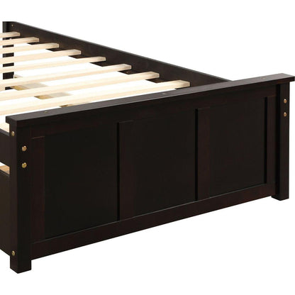 Platform Bed with Twin Size Trundle, Twin Size Frame, Espresso