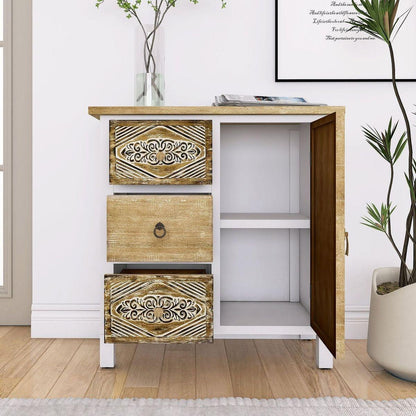 Hand-Carved Accent Cabinet with Vintage Charm - Versatile Storage and Distinctive Design - Fully Assembled