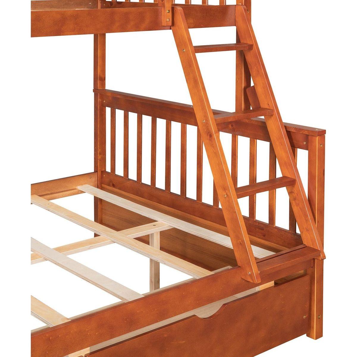 Twin-Over-Full Bunk Bed with Ladders and Two Storage Drawers (Walnut) { o