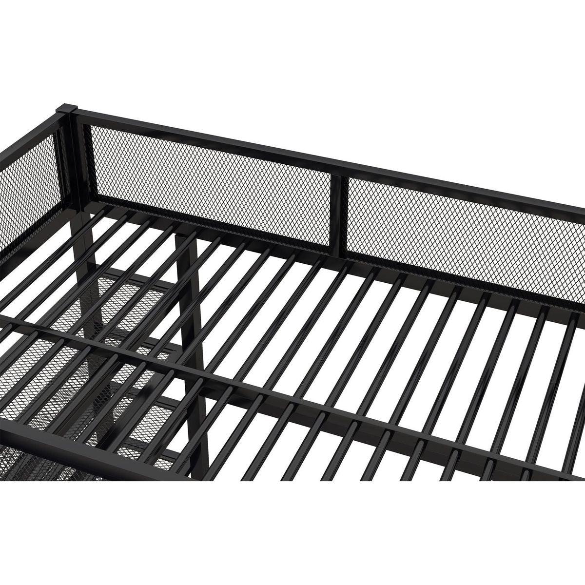 Full Size Metal Loft Bed with 4-Tier Shelves and Storage, Black