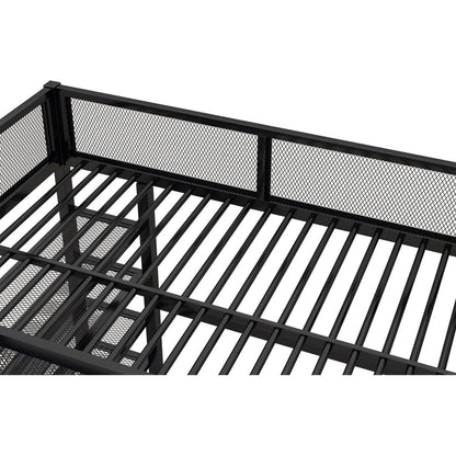 Full Size Metal Loft Bed with 4-Tier Shelves and Storage, Black